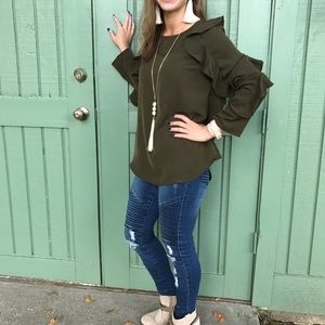 Olive ruffle top